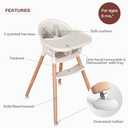 Fodoss 3-in-1 Wooden High Chair for Babies and Toddlers, Convertible Easy Clean Infant Highchair, Modern Design Silla para Comer De Bebe (Elegant Beige)