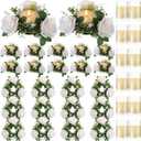 Yunlly 12 Pcs Valentine Candle Rings Wreaths 3 Inch Wedding Centerpiece LED Flameless Candles Rose Eucalyptus Rings for Tables Party Centerpiece Valentines Mother's Day Decoration (White)