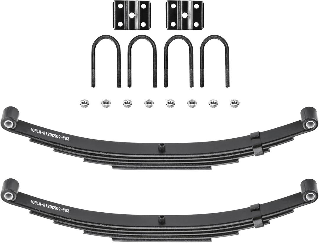 AEagle 5 Leaf 3000lb Capacity Double Eye Spring for 5200lb-6000lb Trailer Axle & U-Bolt Kit, 25-1/4" Length, 1.75" Width, 3" Free Open Replaces for SW5, 2 PCS