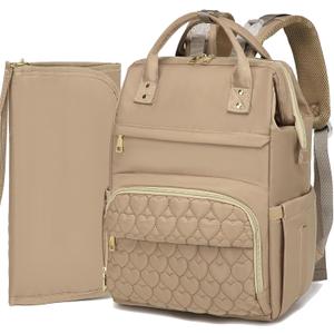 Diaper Bag Backpack with Portable Changing Pad, Large Wide-Open Baby Diaper Bag with Insulated Pockets and Stroller Straps for Boys Girls, Waterproof Travel Diaper Backpack for Mom, Khaki