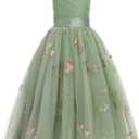 IBTOM CASTLE Flower Girls Dress Spaghetti Strap Long A Line Formal Wedding Pageant Princess Birthday Party Dance Gown (Green), Size 140