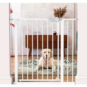 MEEGEEM Baby Gate - 40'' Extra Tall and 30''-37'' Adjustable Width Pet Gate for Stairs & Doorways & House and More, Can Use As Dog Gate, Pressure Mounted, No Drilling, Auto Close, White