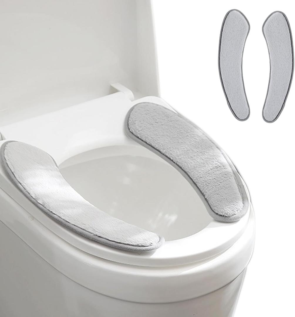 Thick and Warm Toilet Seat Cushion Cover - with Sticky Toilet Seat Cushion - Washable and Reusable Mat for Winter - Double Flap Separation, TPR Back Adhesive, Soft and Protective (Grey) (Gray)
