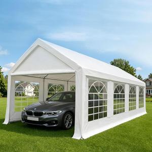 Carport 13x26 FT Heavy Duty Carport Canopy, Reinforced Steel Frame Car Tent Garage with 6 Windows, Waterproof & UV-Resistant Car Shelter, Portable Garage All-Season Tarp for Car/Truck/Boat White
