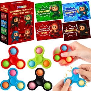 28 Pack Ninja Valentine's Day Cards for Kids with Fidget Spinners Toys, Sensory Fidget Toys for School Classroom Valentine's Gifts Exchange, Spinners Toy for Valentine's Party Favors