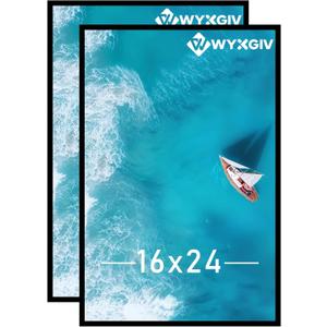 16x24 Picture Frame Set of 2, Scratch-Proof Black Frame Lightweight yet Sturdy Display Poster Artwork 16 x 24 Horizontally/Vertically - Slide-In Strips|2 Packs|Black|16"x24"