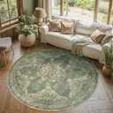 jinchan Round Rug 6ft Area Rugs Vintage Floral Distressed Design,Machine Washable Soft Non-Slip Low-Pile Ultra-Thin Circle Rug for Bedside Living Room Dining Room Bedroom (6' Round, Dark Green)