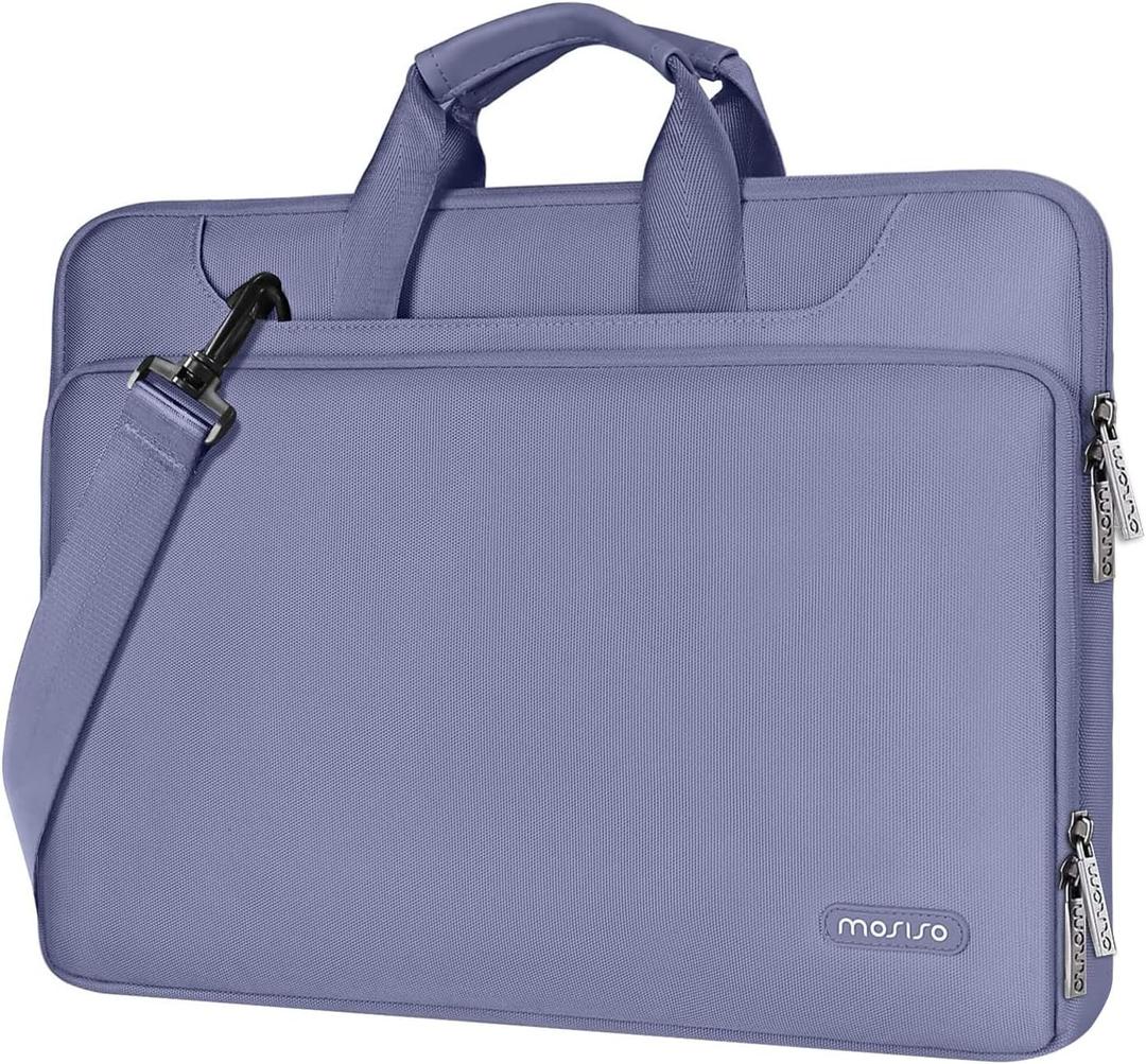 MOSISO 360 Protective Laptop Shoulder Bag Compatible with MacBook Air/Pro, 13-13.3 inch Notebook, Compatible with MacBook Pro 14 inch M4 M3 M2 M1,Matching Color Sleeve with Belt, Lavender Gray