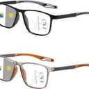 Progressive Multifocus Reading Glasses for Men Women 2 Pairs TR90 Sports Style Comfortable and Flexible Readers (Black&Yellow)