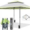 EAGLE PEAK 13x13 Straight Leg Pop Up Canopy Tent Instant Outdoor Canopy Easy Single Person Set up Folding Shelter w/Auto Extending Eaves 169 Square Feet of Shade (Gray)