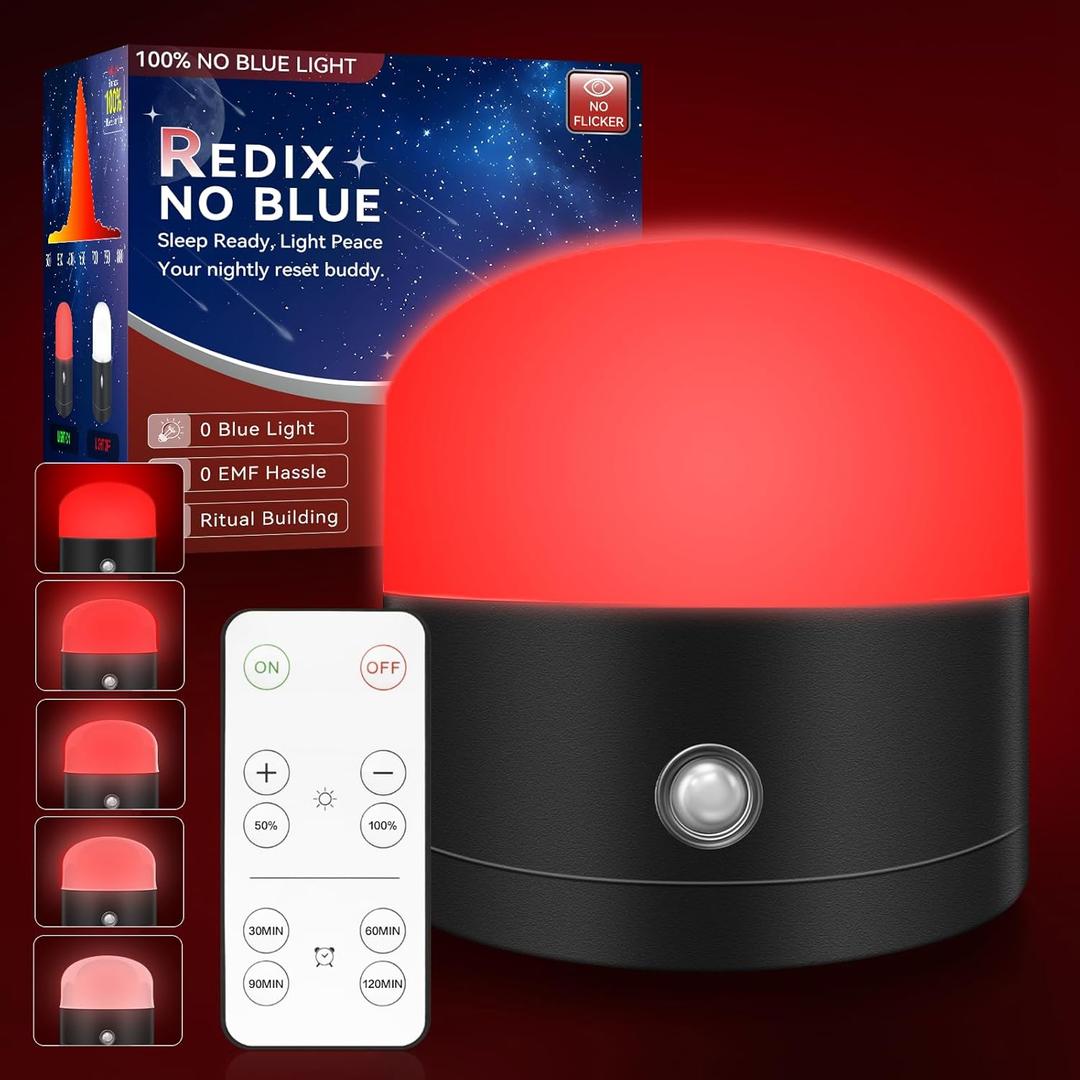 Neporal REDIX 670nm Red Light for Sleep, 100% Blue Light Blocking & Dimmable & 4 Timer Red Night Light for Melatonin Promoting, with Remote Red Light Lamp for Bedroom, Sleeping, Reading, Baby Nursery (3.15IN)