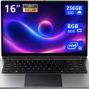 Laptop 16-inch , 8GB DDR 256GB SSD portable laptop computer, expandable to 1TB, Pentium quad-core CPU up to 2.64 GHz, 9000mAh battery, interface, USB3.0 interface, dual-band WiFi, webcam, slim laptops