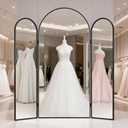3-Way Trifold Full Length Mirror 71" x 67", Oversized Large Floor Standing Floor Mirror with Tempered Glass, Metal Frame, 3-in-1 Detachable Panel for Bridal Shop, Clothing Store, Closet (Black)