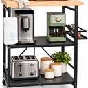 Plus-Size Foldable 3-Tier Kitchen Cart with Solid Oak Top, Black, 21.65"D x 29.13"W x 36.81"H