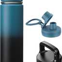 24oz Insulated Water Bottle with Straw, Stainless Steel Metal Vacuum Water Flask, Large Thermal Water bottle with Leakproof 3 Lids for Travel, Camping, Gym Sports Indigo Black