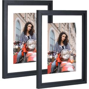 11x14 Floating Picture Frames Set of 2, Double HD Plexiglass Floating Frame for 8x10, 8.5x11 Pictures or Full Display 11x14 Photos Tabletop or Wall Hanging, Black
