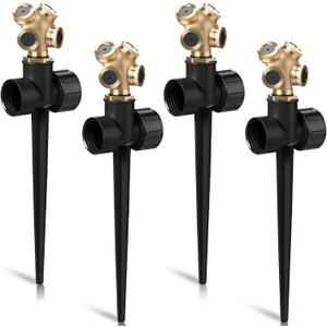 Tioncy 4 Pack Metal Lawn Sprinkler with Brass Nozzle, Heavy Duty Garden Spike Sprinkler Automatic Irrigation Tool for Lawn Garden Yard Greenhouse(Multi Nozzle,Black)