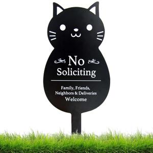 Handook No Soliciting Sign for House Funny Metal No Soliciting Yard Sign, 16.5"x7.1" Black Cat No Solicitation Sign for Home and Business