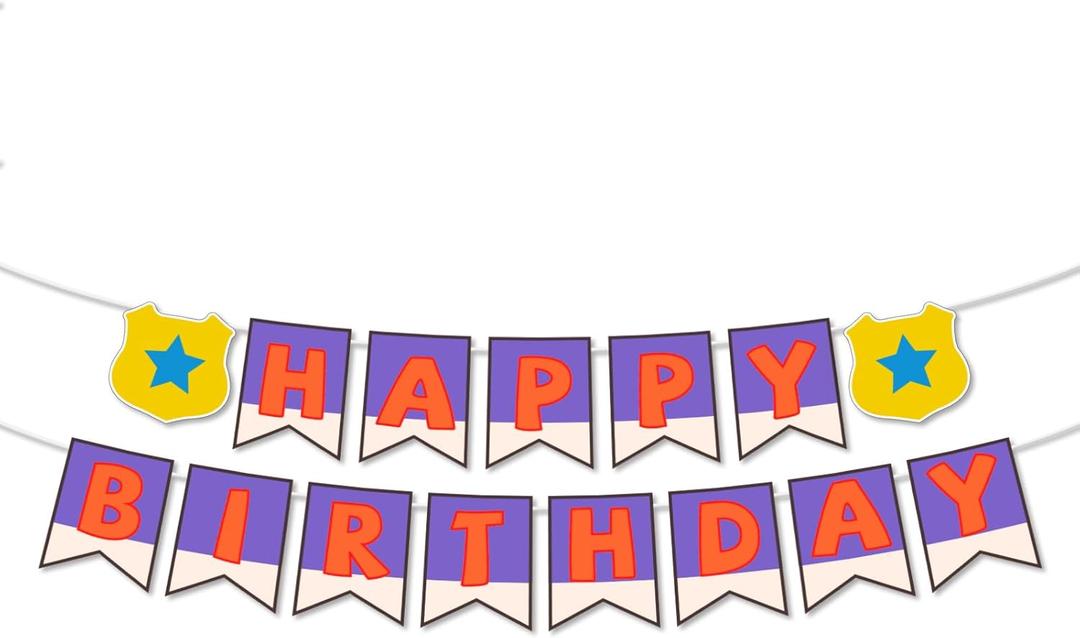 Cartoon Orange Purple Happy Birthday Banner, Pre-Strung Cardstock Birthday Garland with Adjustable Spacing Cute Kids Party Backdrop Decorations & Hanging Supplies