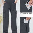 GLAMIX Women's Maternity Cargo Pants with Four Pockets Over The Belly Scrub Pants Pregnancy Clothes(Dark Gray, S) 