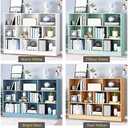 IOTXY Open Shelf Low Bookcase - Wooden 3-Tier Floor Standing Display Cabinet Organizer with Base, 10 Cubes Short Horizontal Bookshelf in Tiffany-Green