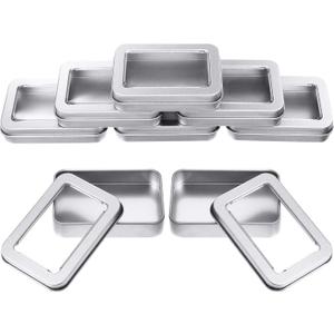 TecUnite 8 Pieces Tin Box Metal Tins with Lids Clear Top Empty Mini Portable Small Storage Tins Case for Home Candles, Candies, Gifts, Balms and Treasures, 3.4x2.4x0.8 Inch, Silver