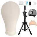 23Inch Wig Stand Tripod with Head,Canvas Wig Head Stand with Mannequin Head Foldable Mannequin Head Stand Set for Wig Making Display with Table Clamp,Wig Cap & T Pins