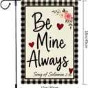 Valentines Day Garden Flag 12x18 Inch Double Sided Burlap Flag Be Mine Always Romantic Floral Heart Buffalo Plaid Outdoor Decor for Yard Patio