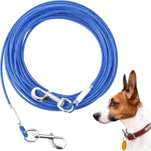 Tie Out Cable for Dogs,10/20/30/50/100FT Dog Leads for Yard Chew Proof,Heavy Duty Tie Out Cable for Large Dogs Up to 125lbs,Dog Runner Tether (Blue, 125Ibs 30ft)