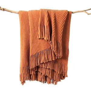lifein Throw Blanket for Couch, Soft Boho Bed Throw,Cozy Burnt Orange Chenille Knitted Small Spring Lightweight Throw(Rust,50 * 60")