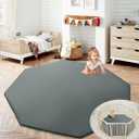 HOMBYS Memory Foam Baby Play Mat Extra Thick for Playpen, 61x61 Portable Octagon Playpen Mat for Kids, Toddler Crawling & Play, Super Soft Velvet with Non-Slip Backing Baby Playpen Mat(Dark Grey)