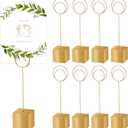 Marspark 20 Pcs Gold Wood Table Number Holders Cube Base Place Card Holders Name Menu Clips Note Card Picture Photo Clip Stand Table Sign for Wedding Reception Anniversary Party Display