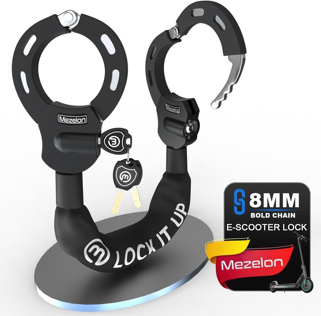 Mezelon Electric Scooter Lock, 8mm Chain Lock Bike Locks Heavy Duty Anti Theft with 3 Keys for E-Bike/Electric Scooters