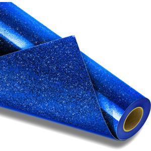 VinylRus Royal Blue Glitter HTV Heat Transfer Vinyl Roll-12 x 10ft Blue Glitter HTV Vinyl for T-Shirt Clothing Bags,Glitter Iron on Vinyl for All Cutter Machine - Easy to Cut and Weed