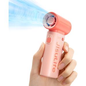 JISULIFE Portable Handheld Fan Life9, Turbo Power High Speed Air [18H Max Cooling Time], 5 Gear Wind, 5000mAh Rechargeable, Mini Pocket Design, Personal Fan for Travel Concerts Camping Makeup - Pink