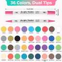 36 Colors Acrylic Paint Markers Pens Set Dual Tip with Fine and Brush for Paper Metal Rock Wood Plastic Canvas Ceramics DIY Crafts Drawing Art Supplies