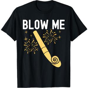Funny Blow Me Kiss Me Happy New Year Couple Matching T-Shirt, S