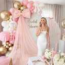 13Pcs Large Pink Pearl Silk Satin & Tulle Bow Coquette Decor,17x55 Inch Giant Bow with 12 Small Satin Bows, DIY Photo Backdrop Wall Hanging Decor for Wedding Bridal Baby Shower Birthday Girl Room