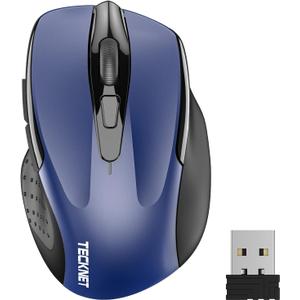 TECKNET Wireless Mouse, 2.4G Ergonomic Optical Mouse, Computer Mouse for Laptop, PC, Computer, Chromebook, Notebook, 6 Buttons, 24 Months Battery Life, 2600 DPI, 5 Adjustment Levels - Blue