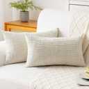 Decorative Throw Pillow Covers 12x20 Inch Set of 2, Soft Solid Farmhouse Chenille Couch Pillows, Spring Pillow Covers for Couch Sofa Bed Living Room Home Decor Pillowcase, Cream White