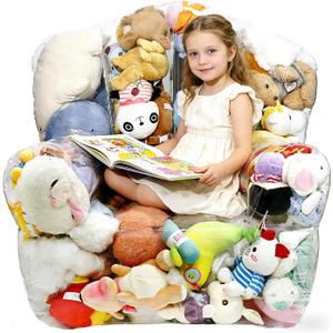 Clear Stuffed Animal Storage Bean Bag Chair Cover for Kids, Extra Large Waterparoof Beanbag Chair Cover with Zipper, PVC Bean Bag Chair for Children Plush Toys Storage & Organizing XL