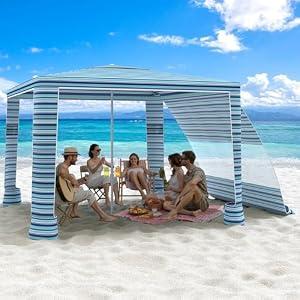 MoKo Beach Cabana, 8'×8' Large Beach Canopy with Side Wall, UPF 50+ Protection Easy Setup Beach Tent Sun Shelter, Adjustable Height Wind Resistant Cabana Beach Tent for Whole Family