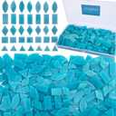 LITMIND Teal Blue Stained Glass Mosaic Tiles - 240 Pieces in 5 Shapes (Rectangle, Triangle, Rhombus, Square, Leaf) Mixed Sizes for Crafts, Mosaic Projects & Home Dcor (Opaque)