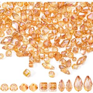 Kigeli 1280 Pcs Glass Beads Bulk Assorted Crystal Beads for Jewelry Making Faceted Teardrop Rondelle Briolette for DIY Crafts Necklace Wristband Earring Kit(Champagne Gold)