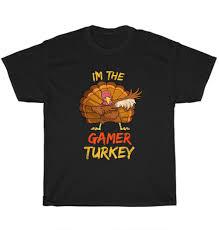 Gamer Turkey Matching Family Group Thanksgiving Party Pajama T-Shirt, Small, Black
