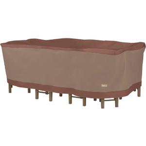 DUCKCOVERS Ultimate Waterproof Rectangular/Oval Patio Table with Chairs Cover, 107 Inch (Mocha Cappuccino)