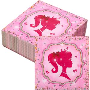 50Pcs Pink Girl Napkins, 6.5 x 6.5 Inches Princess Party Napkins, Princess Birthday Decorations Princess Napkins, for Pink Girl Baby Shower Party Supplies (50)