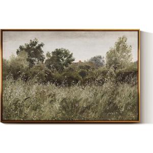 InSimSea Golden Framed Vintage Canvas Wall Art Oat Field Landscape Print 24X36 Inch, Cottage Core Farmhouse Meadow Painting, Country Framed Gallery Wall Kitchen Field Art Living Room Home Decor