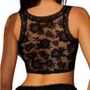 WDIRARA Women's Floral Lace Patchwork Tank Top Mesh Sheer Back Sleeveless Crop Tops (Black, S)