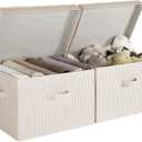 StorageWorks Fabric Storage Bins with Lid, Decorative Storage Boxes for Shelves, Stackable Closet Organizer Basket with Handles, Jumbo, Khaki and Beige Stripes, 2-Pack